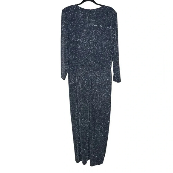 VINCE CAMUTO Gown plus size 16w Navy Metallic Threaded Long Sleeve NWT - Picture 3 of 8